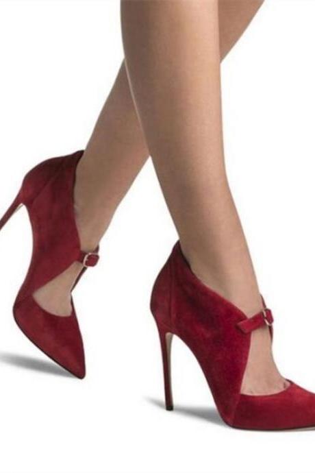 Suede Stiletto Heel Pointed Toe Ankle Strap High Heels Party Shoes