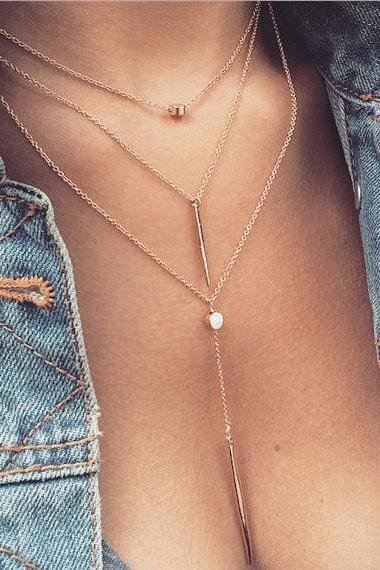 Small Dot Contracted Multilayer Necklace