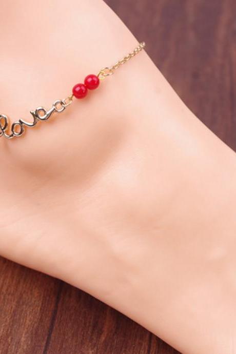 Letter LOVE Transshipment Red Beads Anklets