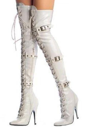 Lace Up Hasp Pointed Toe Over The Knee High Heel Long Boots