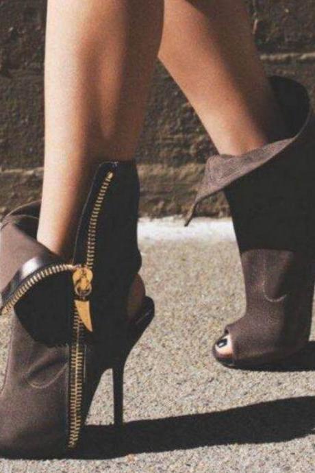 Street Fashion Peep Toe Side Zipper Stiletto High Heel Ankle Boot Sandals