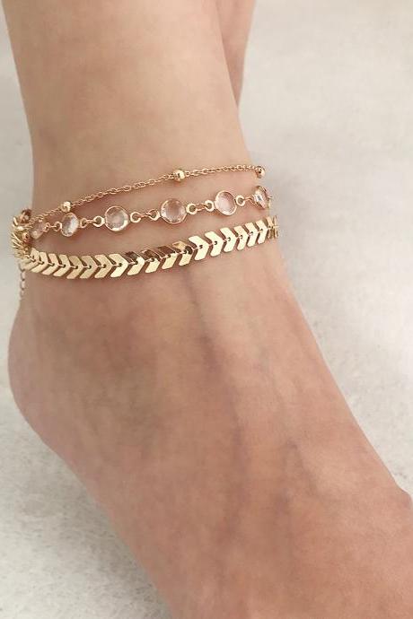 Stylish Simple Multi-layered Crystal Anklets