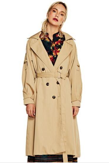 Lapel Solid Color Double Breast Women Oversized Long Trench Coat with Belt