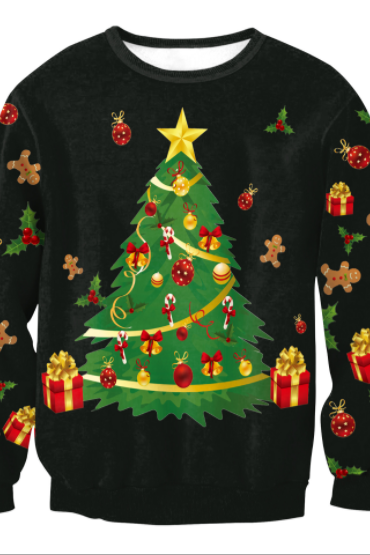 Scoop Christmas Tree Print Women Loose Sweatshirt
