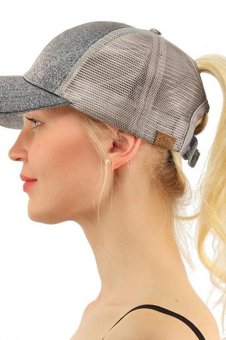  Glitter Ponytail Baseball Cap Women Snapback Hat Summer Messy Bun Mesh Hats Casual Adjustable Sport Caps