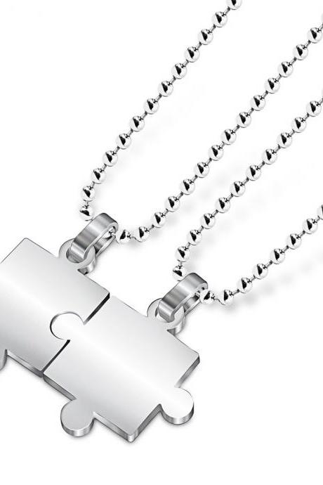 Stainless Steel Finish Puzzle Pendant Necklace