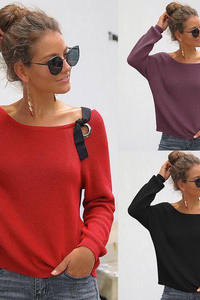 Off-the-Shoulder Cropped Women Sweater