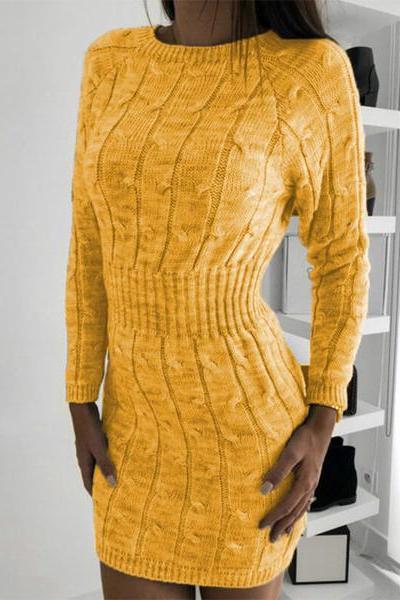 Mid-Long Long Sleeve Women Sweater Dress
