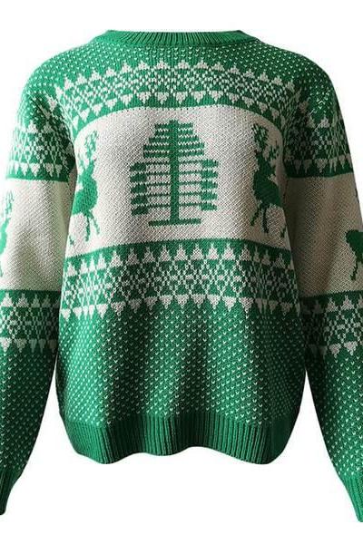Stripe Print Loose Long Sleeve Women Christmas Sweater