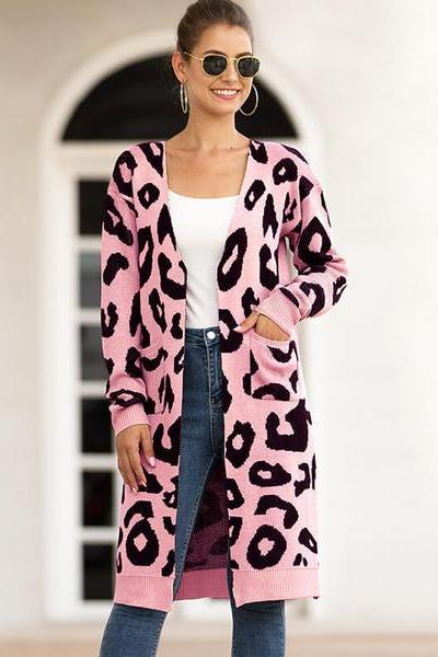 Leopard Print Oversized Cardigan Sweater