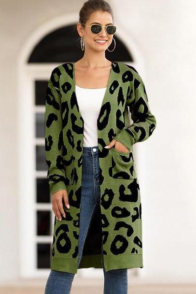 Leopard Print Oversized Cardigan Sweater