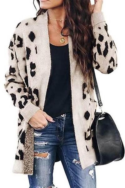 Leopard Open Front Long Cardigan Sweater