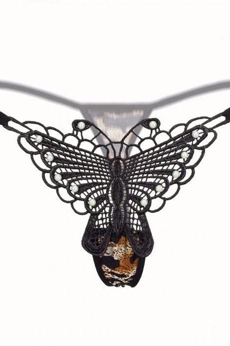 Leopard Butterfly Embroidery Sexy Panties Women Thongs Underwear Temptation Hollow Out G-string Leopard Sexy Thong T-back