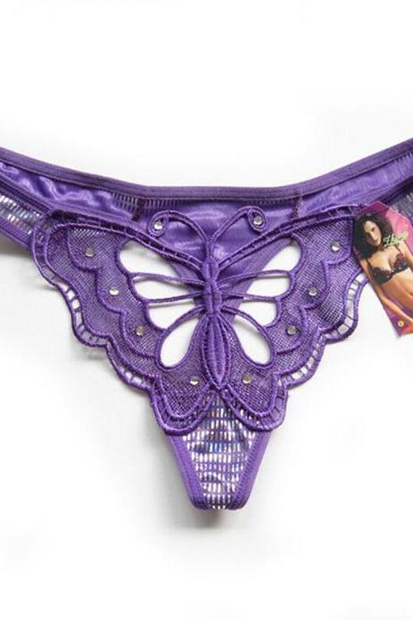 Women's Sexy Butterfly Panties Hollow out Butterfly Embroidery G-string Thong Lingerie Underwear Low waist Transparent Panties