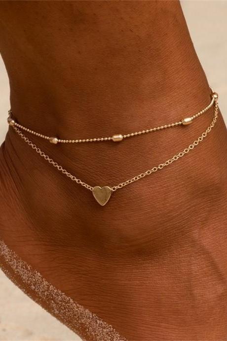 Women'S Anklet Bohemian Layered Heart Anklet