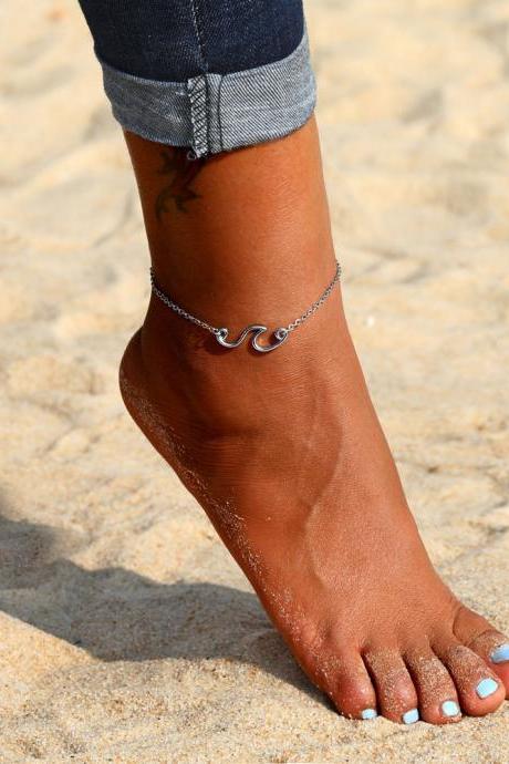Bohemian Vintage Silver Color Wave Leg Chain Ankle Bracelet for Women Fashion Beach Anklet Summer Anklets Foot Jewelry
