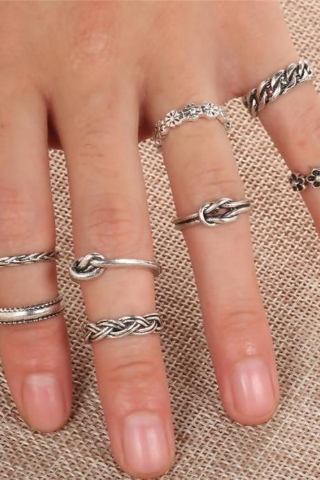 8 Pcs Women's Rings Ladylike Vintage Chic All Match Ring Set