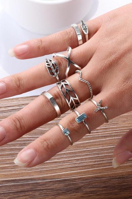 10 Pcs Women's Ring Set Simple Personality All Match Accessories