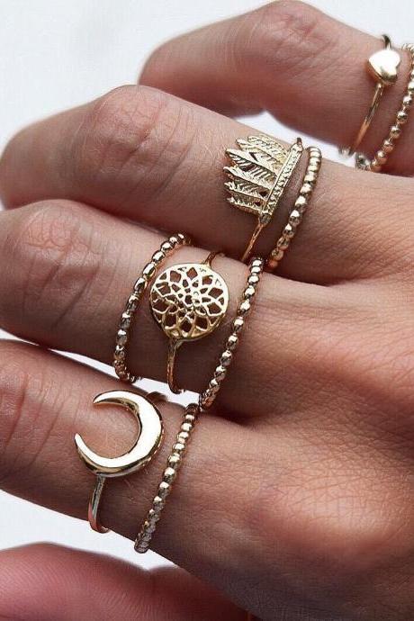 9 Pcs Women's Rings Ladylike Creative Solid Color Fashion Rings Set