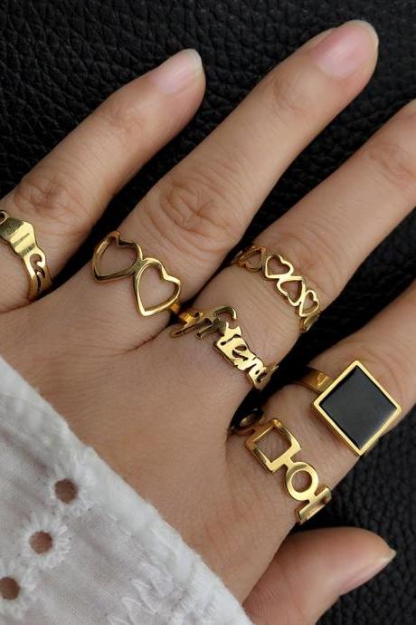 3pieces/set Women's Ring Set Geometric Retro Hollow Out Heart Rings