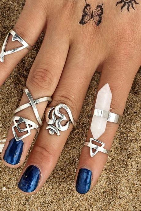 6 Pieces Women's Fashion Ring Hexogan Hexagon Post Opening Geometry Triangle Ring Set