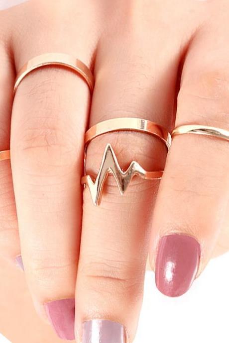 5 Pcs Women's Ring Set Simple Design Stylish Personality Accessories
