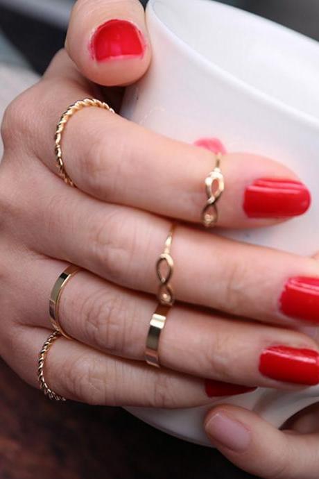 6pcs Women's Ring Set Solid Color Twist Design Simple Ring Set