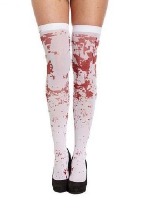 Long Knee High Socks Bloody Nurse Costume Sexy Horror Fancy Cosplay Soft Wind Thigh Stockings Over The Knee