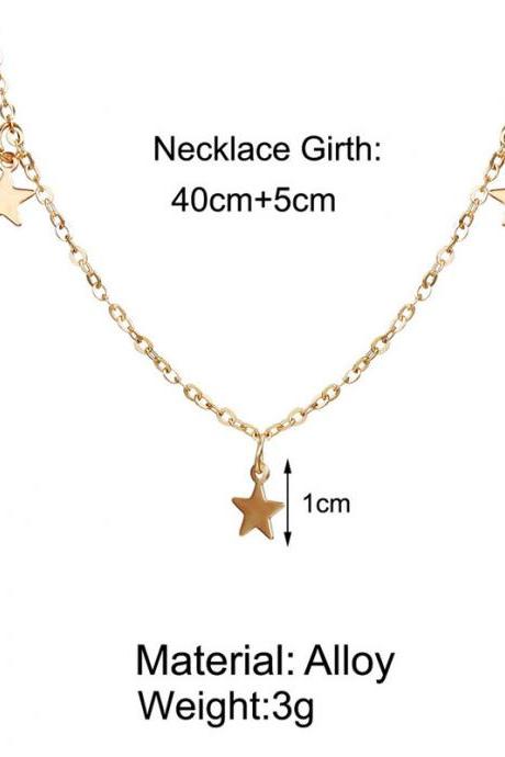 Fashion Women Choker Natural Alloy Gold Color Stars Pendant Necklace