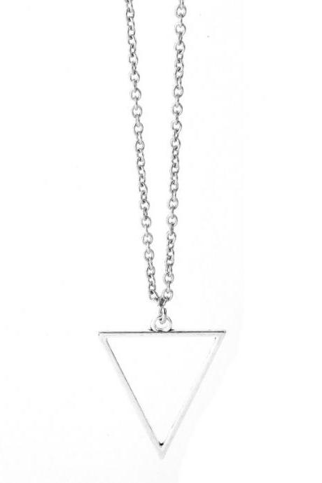Women Men Simple Triangle Long Chain Necklace Silver Color Statement Couple Choker Gifts Fashion Jewelry