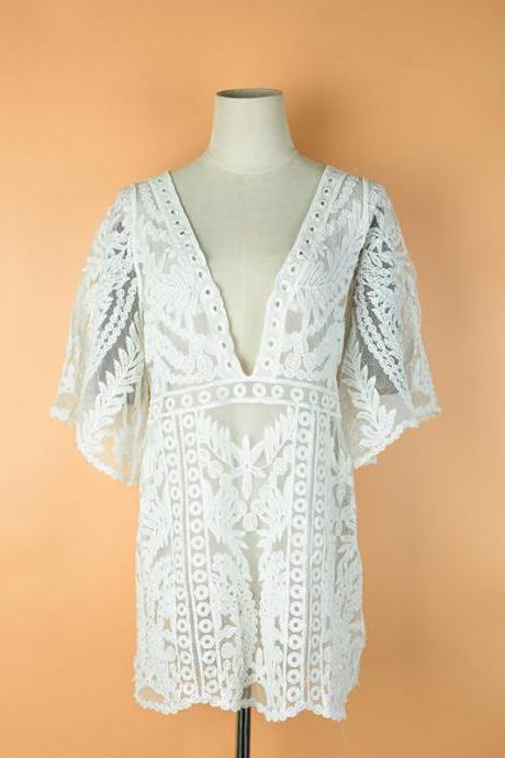 Half Sleeve Cover Up Lace Beach Dress