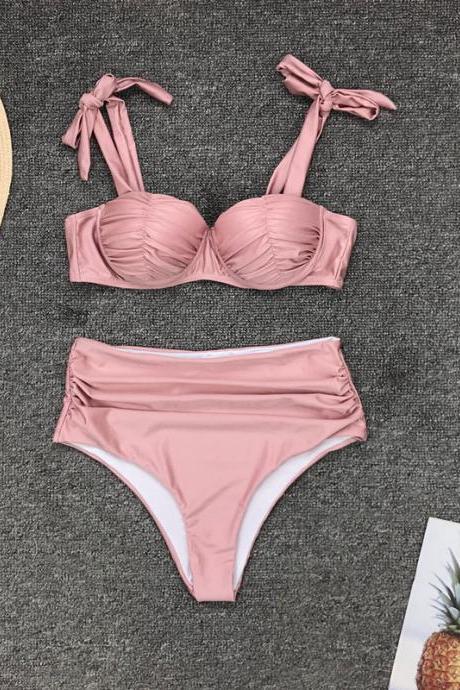 Pink Strap High Rise Padded Top Triangle Bikinis