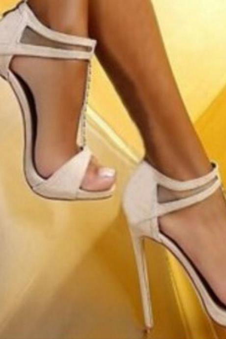 Sexy White Leather Open Toe High Heel Sandals