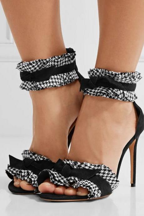 Black Flapper Plaid High Heel Sandals