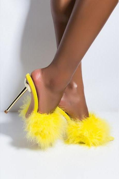 Fashion Fur Point Toe High Heel Sandals