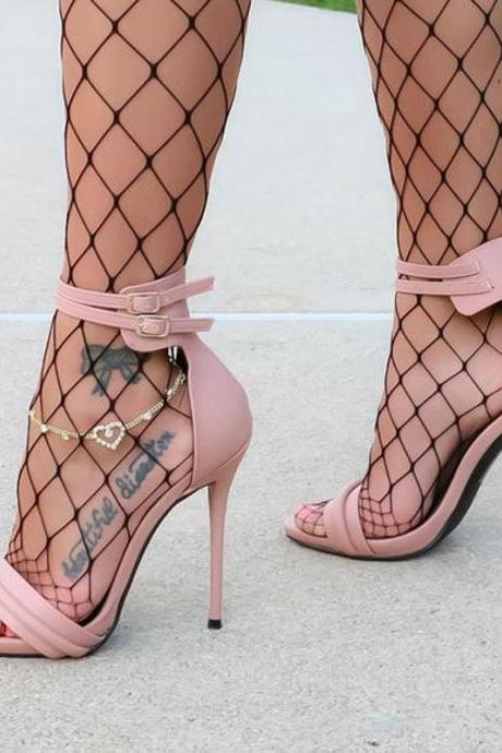 Pink Simple Open Toe Buckle High Heel Sandals