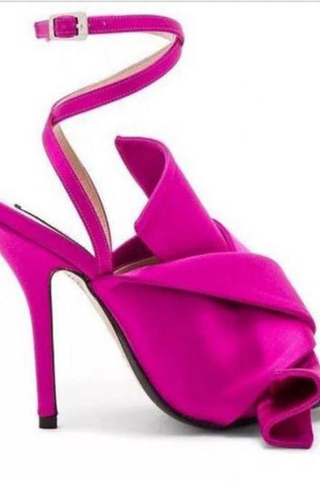 Party Rose Red Bow Buckle Open Toe High Heel Sandals