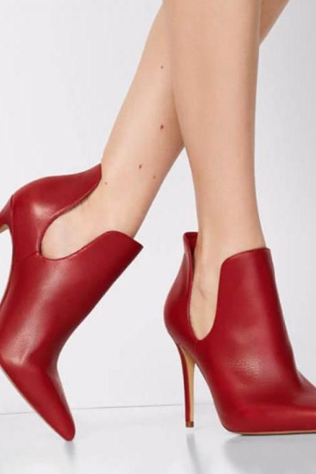 Sexy Leather Cutout Point Toe Stiletto High Heel Pumps