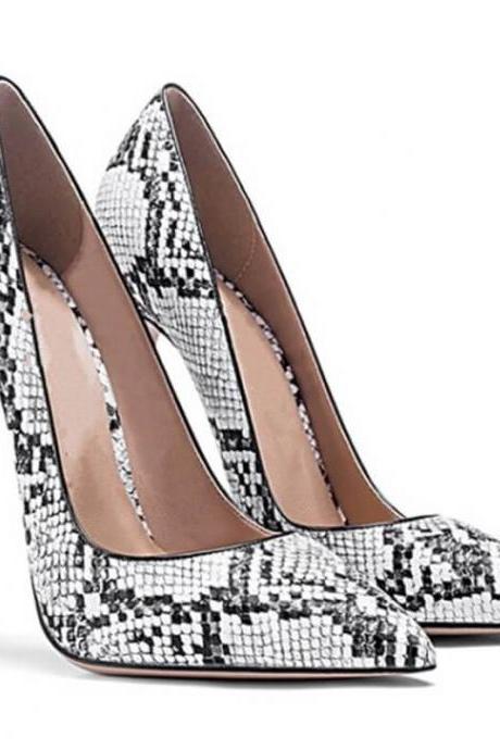 Sexy Snakeskin Leather Pointed Toe Stiletto Heel Pumps