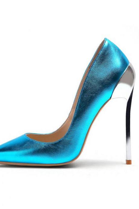 Patent Leather Bright Color Pointed Toe Stiletto Heel Pumps