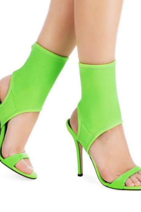 Bright Color Cutout High Heel Sandals