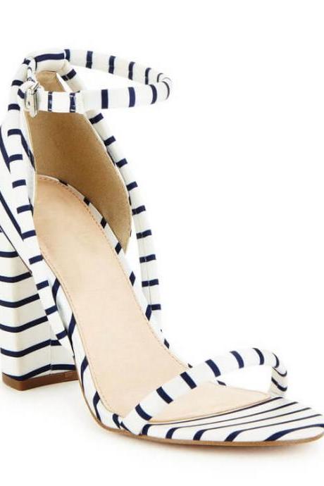 Summer Stripes Chunky Heel Open Toe Sandals