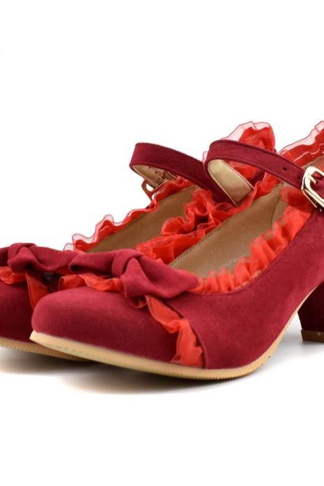 Cute Suede Flapper Chunky Heel Mary Jane Shoes