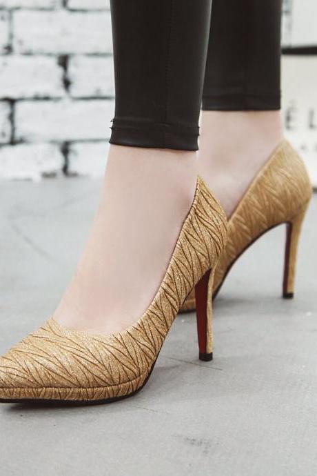 Sexy Plain Sequin Pointed Toe Pumps