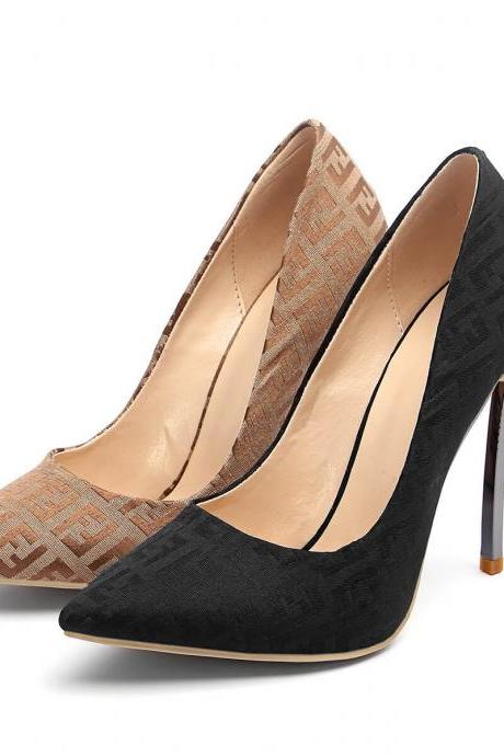 Casual Letter Print Pointed Toe Stiletto Heel Pumps