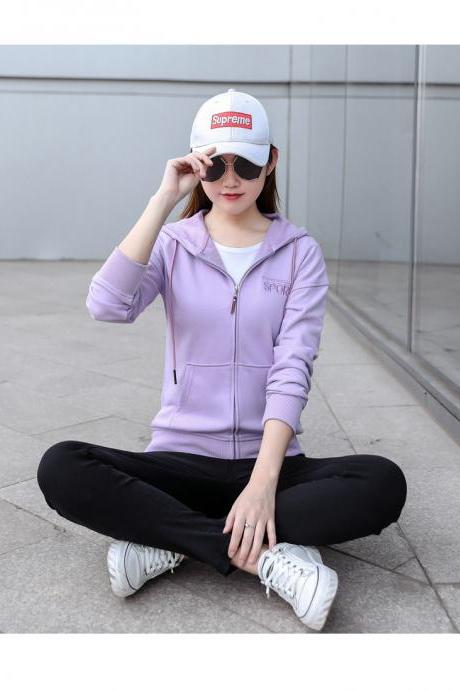 Loose Cardigan Hooded Casual Purple Sweater For Girl