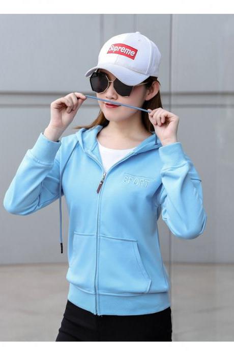 Loose Cardigan hooded casual Blue Sweater For Girl