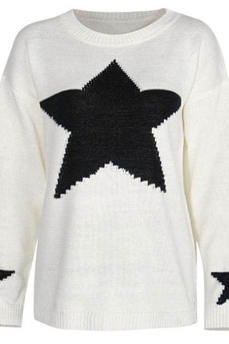 Beige Star Pattern Knitted Sweater