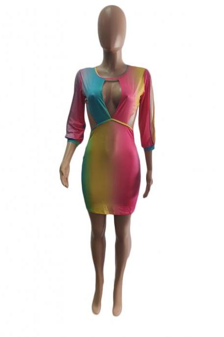 Multicolor Cut Out Bodycon Short Dress