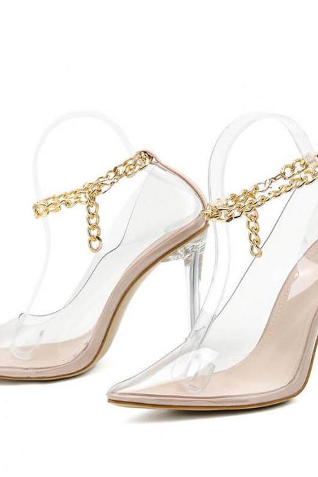 Summer Pvc Chain Pointed Toe High Heel Sandals